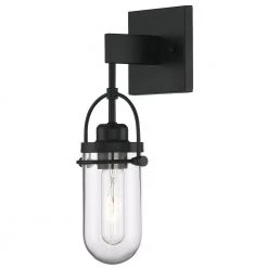 Lowell 1-Light Black Wall Sconce with Glass Shade by GLUCKSTEINELEMENTS