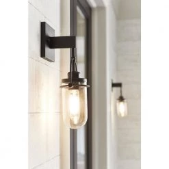 Lowell 1-Light Black Wall Sconce with Glass Shade by GLUCKSTEINELEMENTS -JAZAVA Sales Store black glucksteinelements wall sconces 38717 hbcb fa 1000