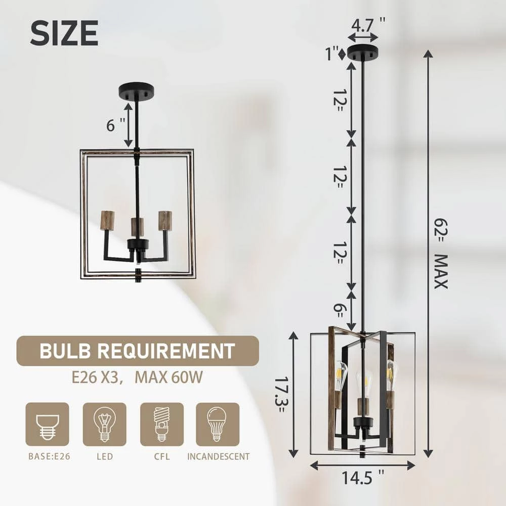 Modern 3-Light Standard Black Brown Pendant Light by JAZAVA 5 Modern 3-Light Standard Black Brown Pendant Light by JAZAVA - Image 5