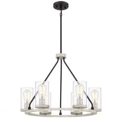 6-Light Black Chandelier Pendant Light with Clear Seeded Glass Shades by JAZAVA