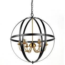 Farmhouse Indoor 6-Light Black gold Globe Chandelier Pendant Light by JAZAVA