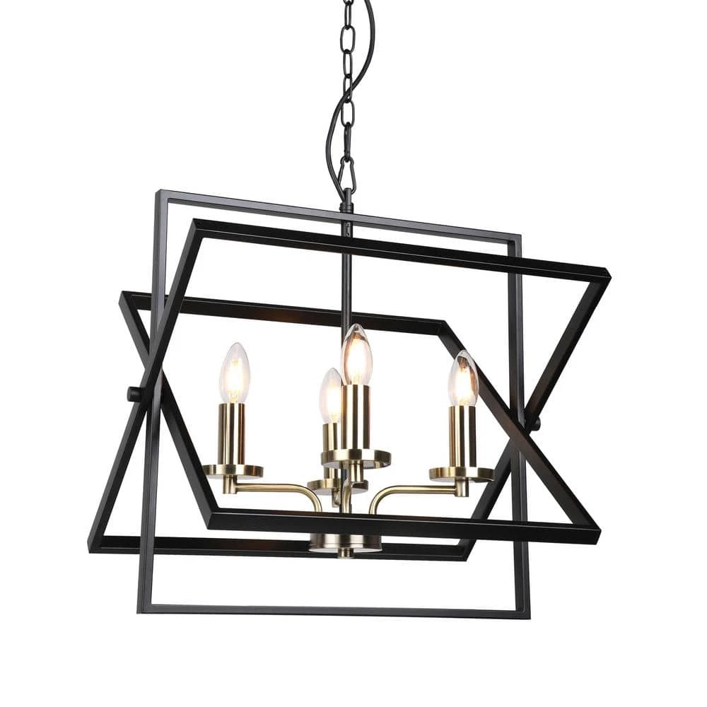 4-Light Black Modern Caged Pendant -Light by JAZAVA 1 4-Light Black Modern Caged Pendant -Light by JAZAVA
