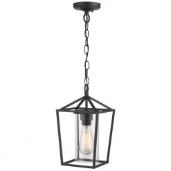 1-Light Black Outdoor Chandelier Lantern Shaded Pendant Light with Metal/Glass Shade by JAZAVA