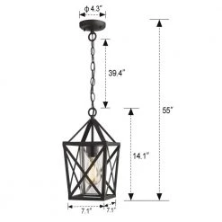 1-Light Black Outdoor Industrial Pendant Light with Clear Glass Shade by JAZAVA -JAZAVA Sales Store black jazava chandeliers hdzd18 h bk 44 1000