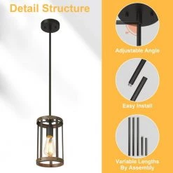 1-Light Matte Black/Wood Single Chandelier Pendant Light with Metal Shade by JAZAVA -JAZAVA Sales Store black jazava chandeliers pda1141 fbdt 66 1000
