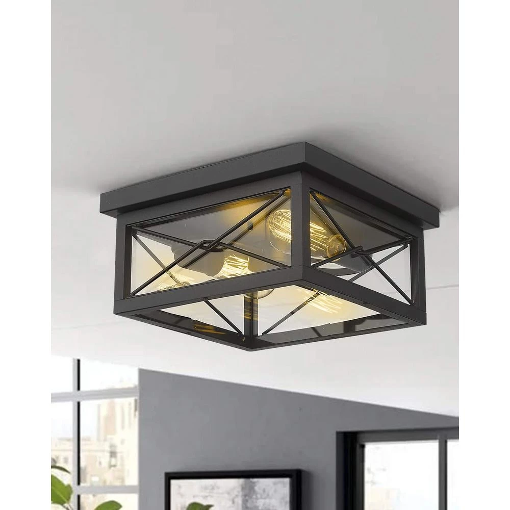 12 in. 2-Light Black Flush Mount Farmhouse Ceiling Light by JAZAVA 4 12 in. 2-Light Black Flush Mount Farmhouse Ceiling Light by JAZAVA - Image 4