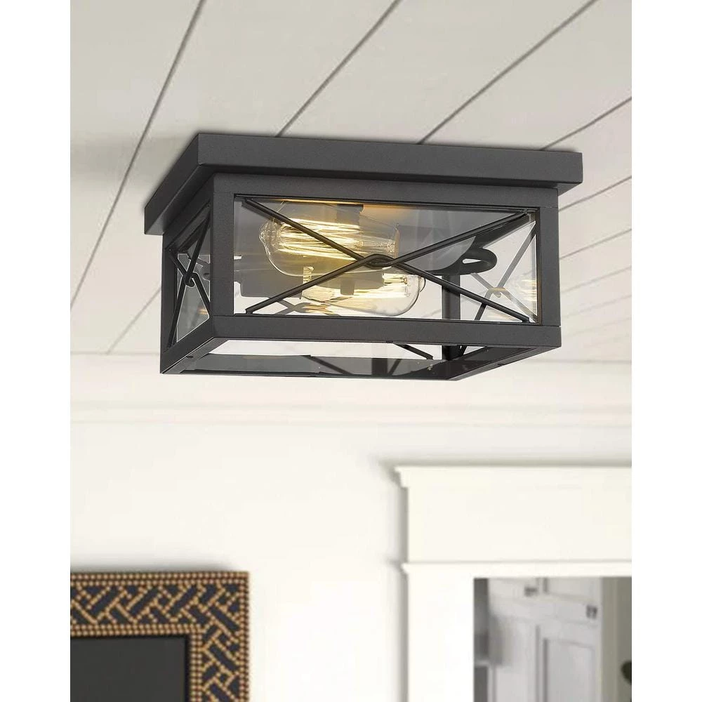 12 in. 2-Light Black Flush Mount Farmhouse Ceiling Light by JAZAVA 5 12 in. 2-Light Black Flush Mount Farmhouse Ceiling Light by JAZAVA - Image 5