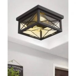 12 in. 2-Light Black Flush Mount Farmhouse Ceiling Light by JAZAVA 8 12 in. 2-Light Black Flush Mount Farmhouse Ceiling Light by JAZAVA -JAZAVA Sales Store black jazava flush mount lights hd0387b cl bk 4f 1000