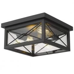 12 in. 2-Light Black Flush Mount Farmhouse Ceiling Light by JAZAVA