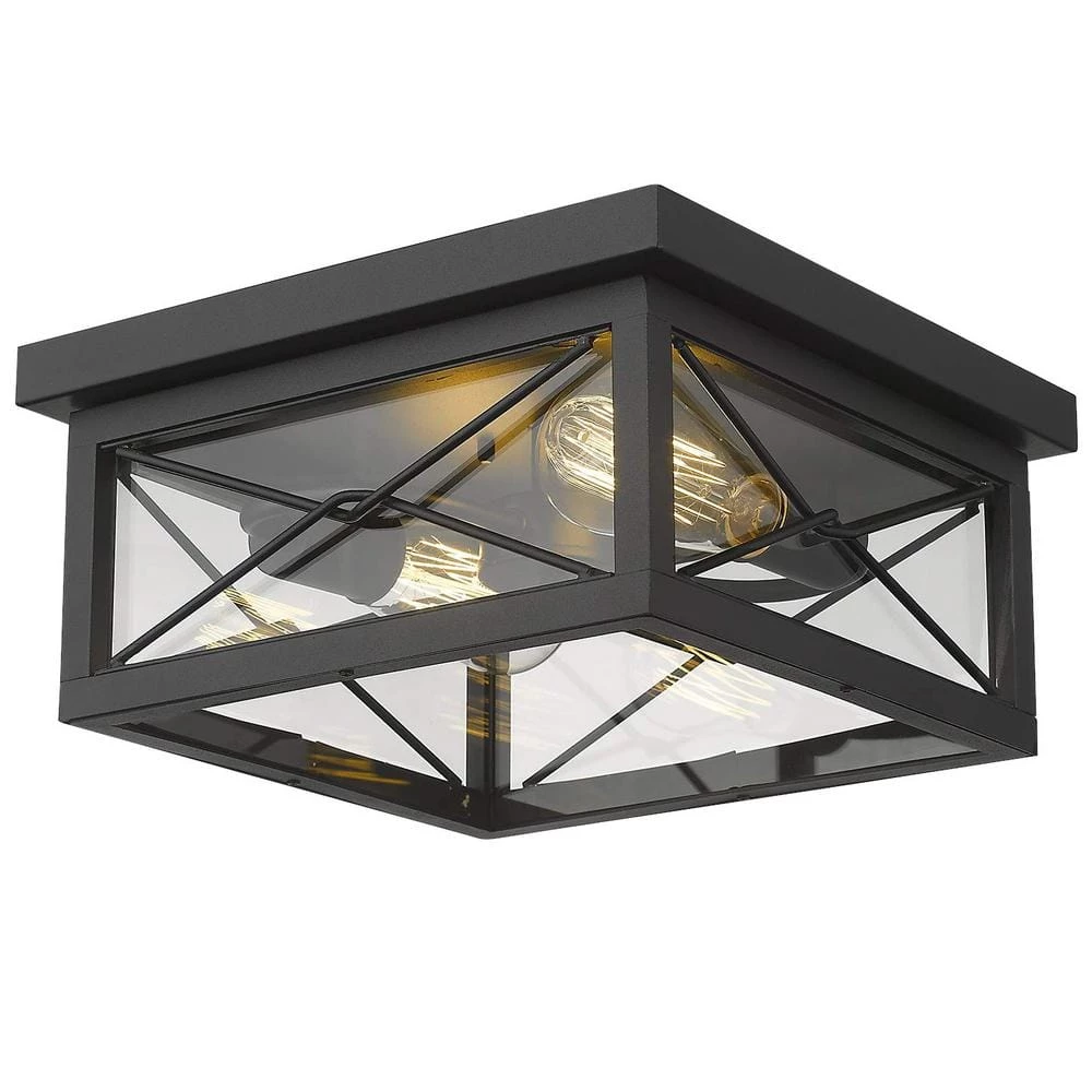 12 in. 2-Light Black Flush Mount Farmhouse Ceiling Light by JAZAVA 1 12 in. 2-Light Black Flush Mount Farmhouse Ceiling Light by JAZAVA