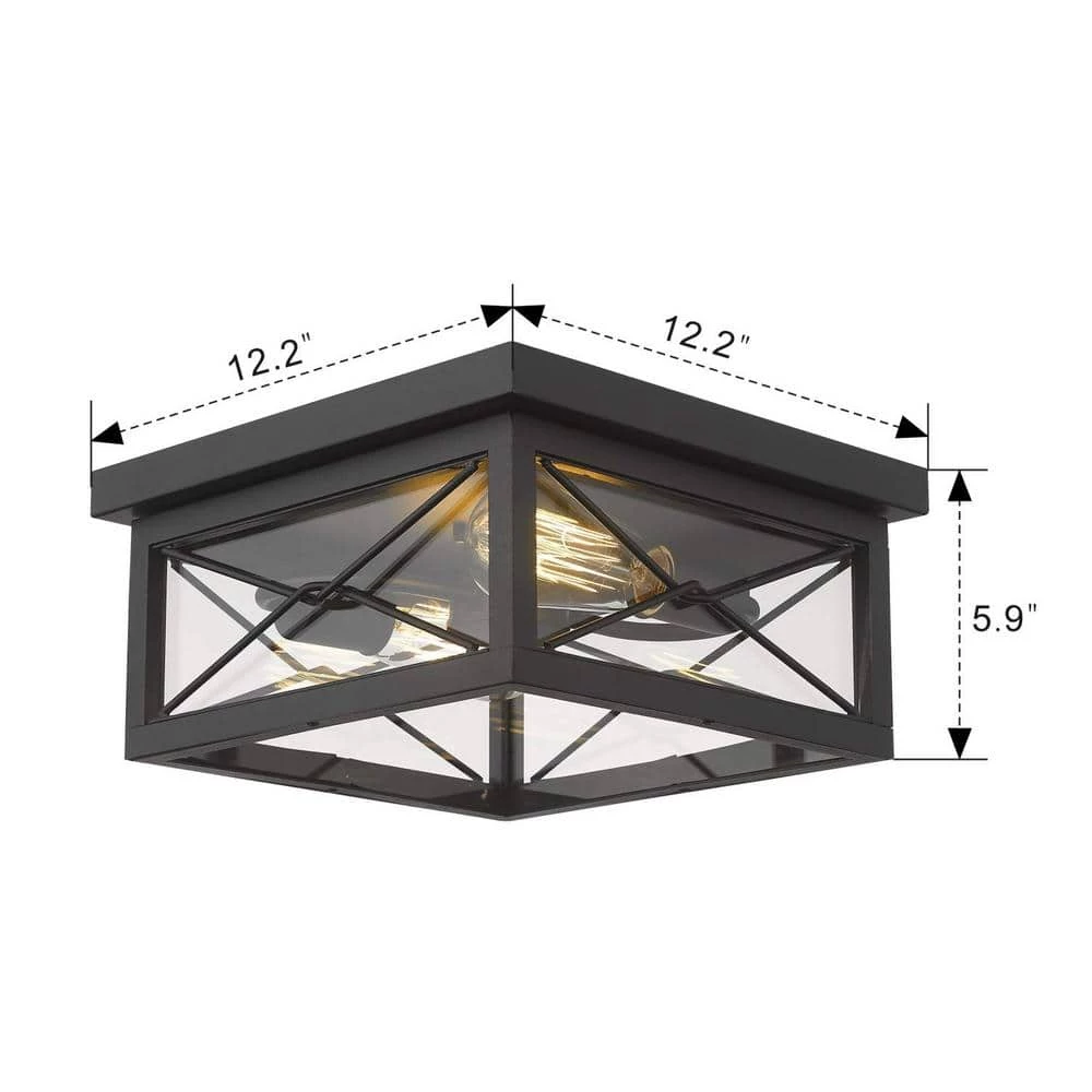 12 in. 2-Light Black Flush Mount Farmhouse Ceiling Light by JAZAVA 6 12 in. 2-Light Black Flush Mount Farmhouse Ceiling Light by JAZAVA - Image 6