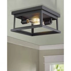 11 in. 2-Light Black Flush Mount Open Caged Ceiling Light by JAZAVA -JAZAVA Sales Store black jazava flush mount lights hd1803ew1 f1 bk 1f 1000