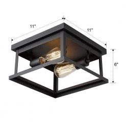 11 in. 2-Light Black Flush Mount Open Caged Ceiling Light by JAZAVA -JAZAVA Sales Store black jazava flush mount lights hd1803ew1 f1 bk 44 1000
