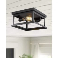 11 in. 2-Light Black Flush Mount Open Caged Ceiling Light by JAZAVA -JAZAVA Sales Store black jazava flush mount lights hd1803ew1 f1 bk 4f 1000
