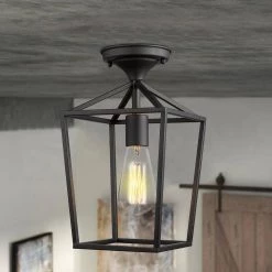 13 in. 1-Light Black Semi-Flush Mount Ceiling Light by JAZAVA -JAZAVA Sales Store black jazava flush mount lights hd20065b1 f1bk c3 1000