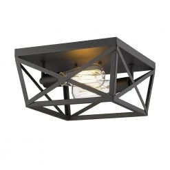 11 in. 2-Light Black Finish Caged Square Ceiling Flush Mount Light by JAZAVA