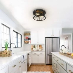 11.8 in. 2-Light Black Finish Farmhouse Ceiling Flush Mount Light Fixture by JAZAVA -JAZAVA Sales Store black jazava flush mount lights hd4fd20 f bk 1f 1000