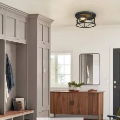 11.8 in. 2-Light Black Finish Farmhouse Ceiling Flush Mount Light Fixture by JAZAVA -JAZAVA Sales Store black jazava flush mount lights hd4fd20 f bk 44 1000