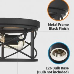 11.8 in. 2-Light Black Finish Farmhouse Ceiling Flush Mount Light Fixture by JAZAVA -JAZAVA Sales Store black jazava flush mount lights hd4fd20 f bk fa 1000