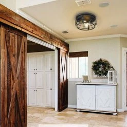 12 in. 2-Light Farmhouse Black Metal Cage Ceiling Flush Mount Light by JAZAVA -JAZAVA Sales Store black jazava flush mount lights hd4fd21 f bk 1f 1000