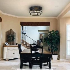 12 in. 2-Light Farmhouse Black Metal Cage Ceiling Flush Mount Light by JAZAVA -JAZAVA Sales Store black jazava flush mount lights hd4fd21 f bk 44 1000