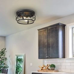 12 in. 2-Light Farmhouse Black Metal Cage Ceiling Flush Mount Light by JAZAVA -JAZAVA Sales Store black jazava flush mount lights hd4fd21 f bk 76 1000