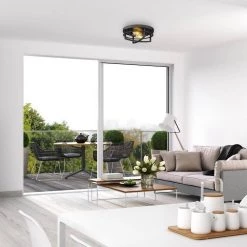 13 in. 2-Light Black Flush Mount with Metal Shade by JAZAVA -JAZAVA Sales Store black jazava flush mount lights hd4fw01 f bk 4f 1000