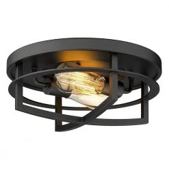 13 in. 2-Light Black Flush Mount with Metal Shade by JAZAVA