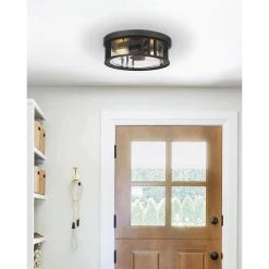 13 in. 2-Light Black Finish with Seeded Glass Flush Mount Ceiling Light by JAZAVA -JAZAVA Sales Store black jazava flush mount lights hd4fw17 f bkdm 1f 1000