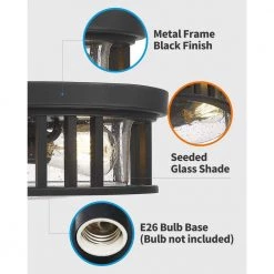 13 in. 2-Light Black Finish with Seeded Glass Flush Mount Ceiling Light by JAZAVA -JAZAVA Sales Store black jazava flush mount lights hd4fw17 f bkdm 4f 1000