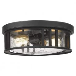 13 in. 2-Light Black Finish with Seeded Glass Flush Mount Ceiling Light by JAZAVA