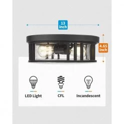 13 in. 2-Light Black Finish with Seeded Glass Flush Mount Ceiling Light by JAZAVA -JAZAVA Sales Store black jazava flush mount lights hd4fw17 f bkdm c3 1000