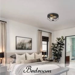 12 in. 2-Light Farmhouse Black Ceiling Light Fixture with Seeded Glass Shade Flush Mount by JAZAVA -JAZAVA Sales Store black jazava flush mount lights hd5htj7 f bkdm 44 1000