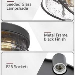 12 in. 2-Light Farmhouse Black Ceiling Light Fixture with Seeded Glass Shade Flush Mount by JAZAVA -JAZAVA Sales Store black jazava flush mount lights hd5htj7 f bkdm fa 1000