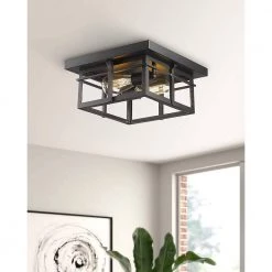 12.2 in 1-Light Black Metal Flush Mount by JAZAVA -JAZAVA Sales Store black jazava flush mount lights hd5hw29fglass 1f 1000