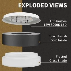 13.8 in. 1-Light Black LED Flush Mount Ceiling Light Fixture with Frosted Glass Shade by JAZAVA -JAZAVA Sales Store black jazava flush mount lights hdc3336xs bkled 4f 1000