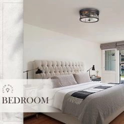 12 in. 2-Light Black Farmhouse Flush Mount with Clear Glass/Metal Shade by JAZAVA -JAZAVA Sales Store black jazava flush mount lights hdfma1415 mbk 76 1000