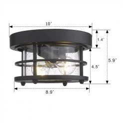 10 in. 2-Light Black Flush Mount Farmhouse Ceiling Light with Seeded Glass by JAZAVA -JAZAVA Sales Store black jazava flush mount lights hdwe2085f bk 44 1000