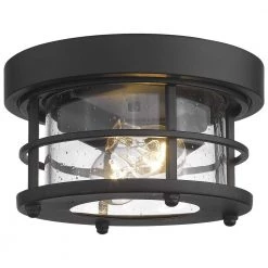 10 in. 2-Light Black Flush Mount Farmhouse Ceiling Light with Seeded Glass by JAZAVA