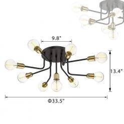 33.5 in. 9-Light Black and Gold Semi-Flush Mount Modern Industrial Ceiling Light Chandelier by JAZAVA 5 33.5 in. 9-Light Black and Gold Semi-Flush Mount Modern Industrial Ceiling Light Chandelier by JAZAVA -JAZAVA Sales Store black jazava flush mount lights hdyce232f 9 1f 1000
