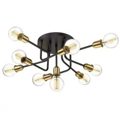 33.5 in. 9-Light Black and Gold Semi-Flush Mount Modern Industrial Ceiling Light Chandelier by JAZAVA