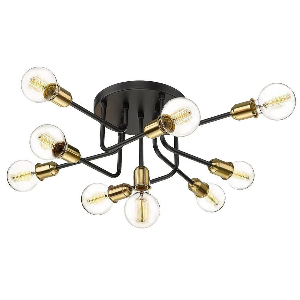 33.5 in. 9-Light Black and Gold Semi-Flush Mount Modern Industrial Ceiling Light Chandelier by JAZAVA 1 33.5 in. 9-Light Black and Gold Semi-Flush Mount Modern Industrial Ceiling Light Chandelier by JAZAVA