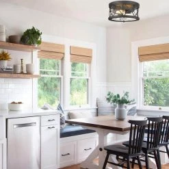 12 in. 2-Light Black Finish with Seeded Glass Shade Ceiling Flush Mount Light by JAZAVA -JAZAVA Sales Store black jazava flush mount lights hdzw22 f bkdm fa 1000