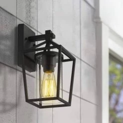 1 Light Black 11.2 in. H Hardwired Outdoor Wall Lantern Sconce Lantern by JAZAVA -JAZAVA Sales Store black jazava outdoor sconces 20065b3 1f 1000