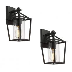 1 Light Black 11.2 in. H Hardwired Outdoor Wall Lantern Sconce Lantern (Pack of 2) by JAZAVA