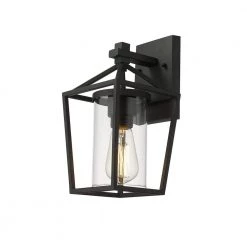 1 Light Black 11.2 in. H Hardwired Outdoor Wall Lantern Sconce Lantern by JAZAVA