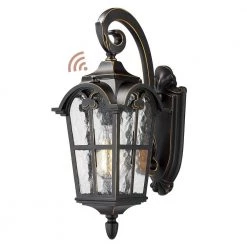 1-Light 17.5 in. Black Finish Shade Dusk to Dawn Hardwired Sensor Outdoor Wall Lantern Light Sconce by JAZAVA