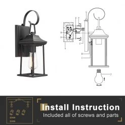 1-Light Black Hardwired Outdoor Wall Lantern Sconce with Clear Glass Shade by JAZAVA -JAZAVA Sales Store black jazava outdoor sconces hdwla1301 mbk 1f 1000