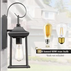 1-Light Black Hardwired Outdoor Wall Lantern Sconce with Clear Glass Shade by JAZAVA -JAZAVA Sales Store black jazava outdoor sconces hdwla1301 mbk 44 1000