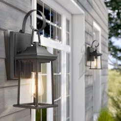 1-Light Black Hardwired Outdoor Wall Lantern Sconce with Clear Glass Shade by JAZAVA -JAZAVA Sales Store black jazava outdoor sconces hdwla1301 mbk 4f 1000